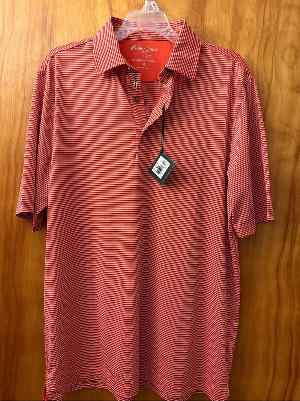 NWTs Bobby Jones Coral Red Thin-Strip Polo